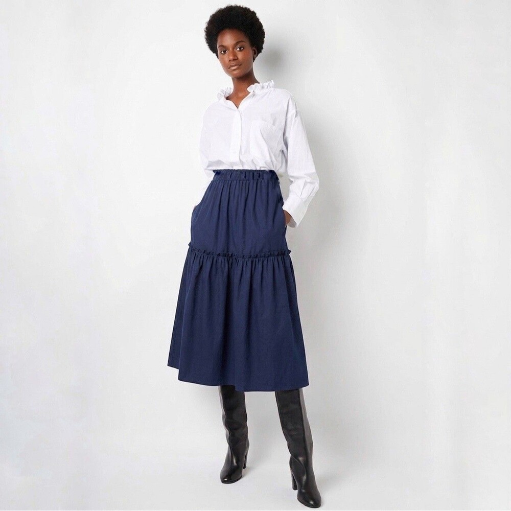 Wyse London Women’s Saskia Tiered Midi Skirt in Navy Blue Size 4 (10 US)